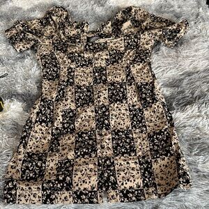 Anthropologie Black and Tan Floral-Print Mini Dress